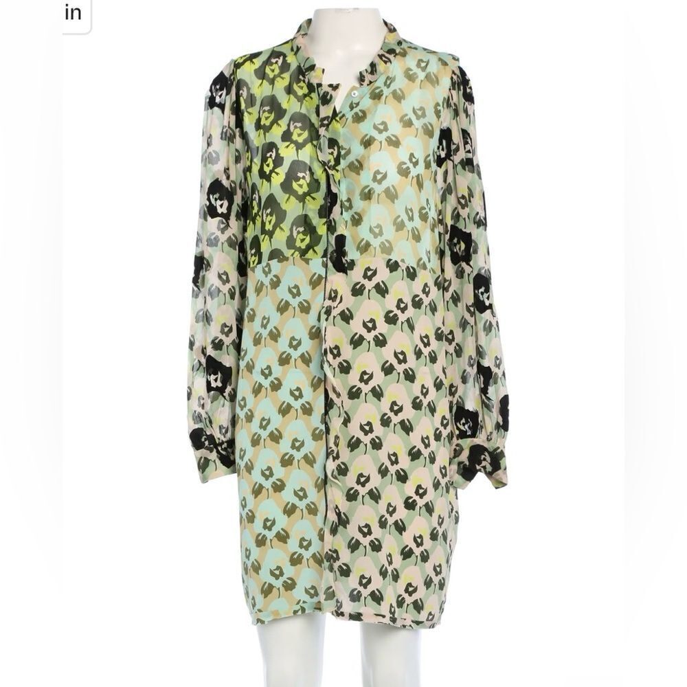 DOROTHEE SCHUMACHER Flower Patch Shift Mini Dress In Green Roses Multicolor Sz S